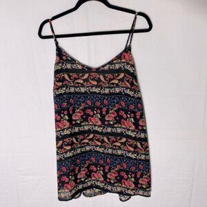 5/$25 Thyme Black Red Multi Floral Front Striped Tank Top Blouse L